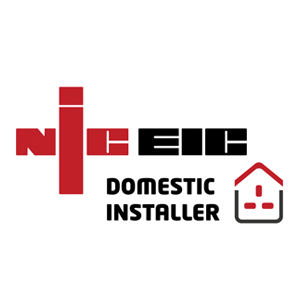 nic eic logo in red and black with the word domestic installer under the logo
