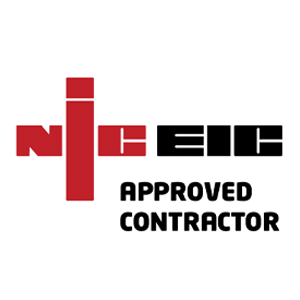 nic eic logo in red and black with the word approved contractor under the logo